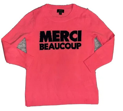 J Crew Womens 100% Cashmere Sweater Sz XXS Pink Merci Beaucoup 3/4 Sleeve Crew • $39.99