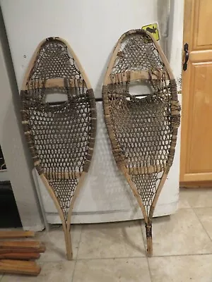 Antique Wooden Snowshoes Size  40 `` Long By  13 ` Wide  Chalet Decor   3678 • $39.99