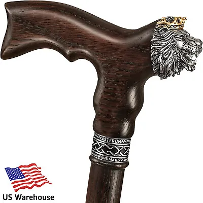  Walking Cane For Men - Lion King Design - Fashionable Oak Wood Canes For Men • $108.50