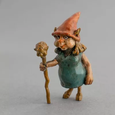 Charming TROLL WIFE Miniature COLD PAINTED BRONZE Figural HEADED WALKING STICK • £260