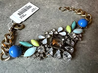 J Crew Blue Green Jeweled Gem Gold Tone Costume Jewelry Bracelet New W Tags • $14.99