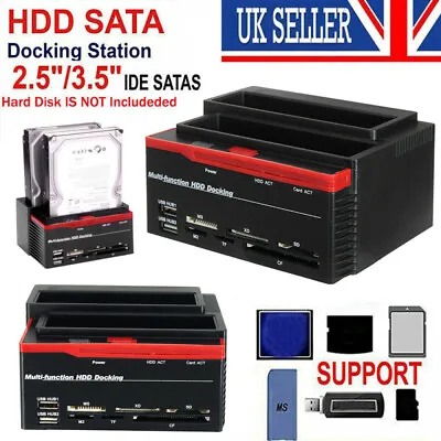 External HDD Docking Station 2.5″/3.5″ IDE+SATA USB Dual Hard Drive Card Reader • £24.49