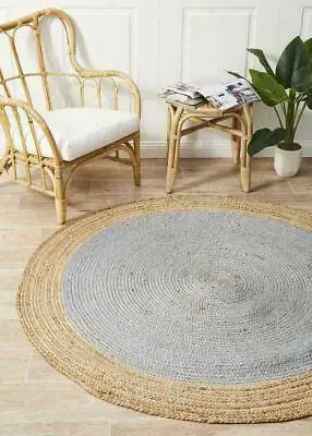 Grey Round Rug Jute Natural Floors Handmade Natural Area Carpet Reversible Rug • $128.33