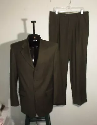 Men's OLEG CASSINI Olive Brown Wool 2 Pc Suit Size 40 Long 34X33 NWOT • $88