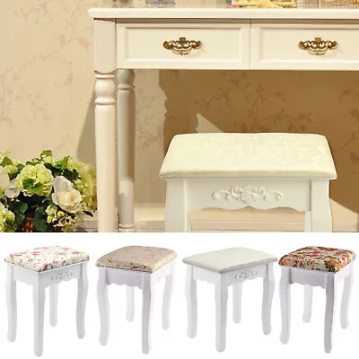 White & Rose Vintage Dressing Table Stool Padded Piano Chair Makeup Seat Baroque • £25.99