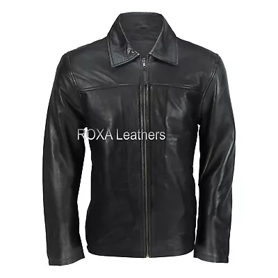 ROXA Men Long Sleeve Genuine Cow Hide 100% Leather Jacket Black Collar Soft Coat • $115.19