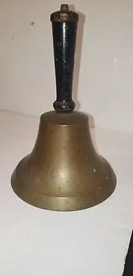 Vtg Antique Lg 1.4 Lb Brass School Dinner Bell Wood Handle Loud 7.5  X 5  Farm • $64