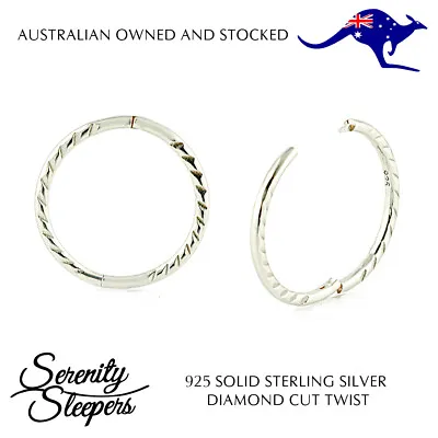 925 Sterling Silver Diamond Cut Twist Sleeper Hoop Earrings Hinged (Pair) NEW • $15.80