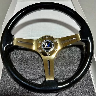 Universal  14  Black 6 Bolts 1.75  Depth Gold Chromed Spokes Wood Steering Wheel • $62.99