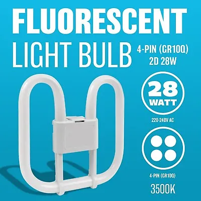 2 X Fluorescent Light Bulb 4 Pin Energy Saving 28w Slim Lamp Tube 2d Home Office • £4.49