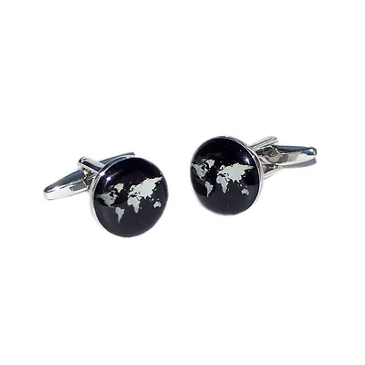 Round Black & White World Map Cufflinks In A Cufflink Box X2BOC157 • £9.99