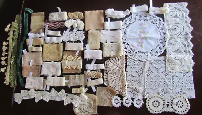 Antique/Vtg Lace Trim Lot Eyelet Valenciennes Embroidered Doily For Crafts Arts • $39.99