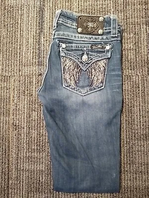 Miss Me JP5616B Boot Jeans Women's 27 Blue Flap Pocket Angel Wings Denim Bling • $24.83