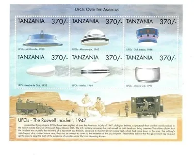 Tanzania 1999 - UFO'S Aircraft - Sheet Of 6 Stamps - Scott #1825 - MNH • $5.70