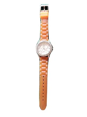 Fossil 10atm Es-2526.all Stainless Steel.orange Silicone Band. • $18.50