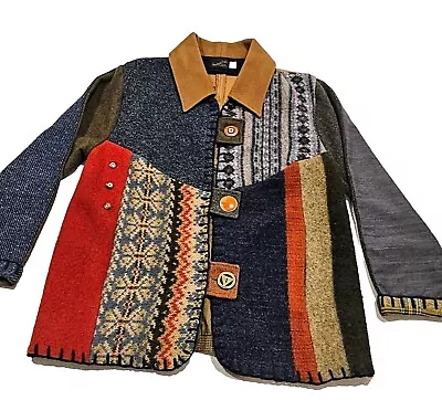 Baabaazuzu Patchwork Blazer Reclaim VTg Wool Southwestern L Blanket Art To Wear • $44.88