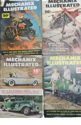 Lot Of 4 Vintage Mechanix Illustrated Magazine From 1950's + Bonus Book! • $21.50