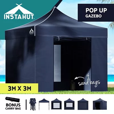 Instahut Gazebo Pop Up Marquee 3x3 Folding Tent Wedding Gazebos Camping Navy • $169.95