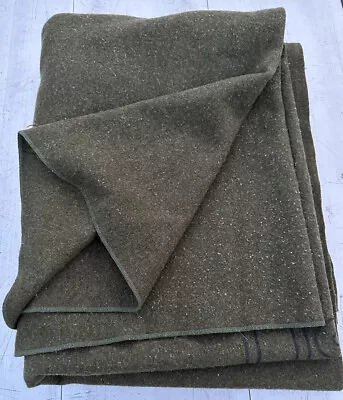 Vintage Green Wool US Army Blanket 64 X 80”  Old Issue Label Reenactment • $100
