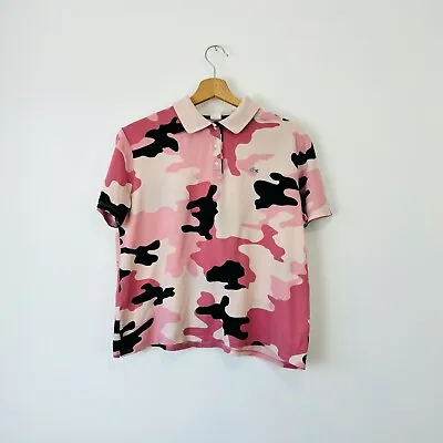 £25 • Buy Lacoste Polo Shirt L UK Pink Camouflage Cotton Embroidered Logo Cropped 