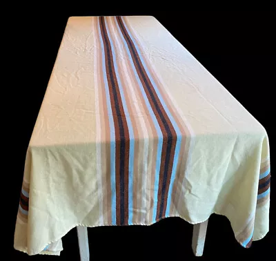 Vtg 1980’s Woven Tablecloth Earth Tones Stripes Southwestern Brown 110  X 61  • $15.99