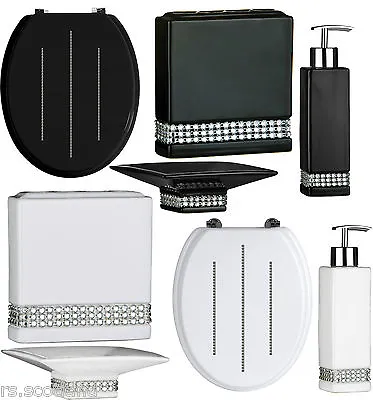 £11.97 • Buy Bathroom Accessories Set & Toilet Seat  Black And White Radiance 