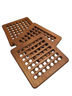 Vintage Mid Century Lot Of 3 Danish Modern Teak Wood Trivet Lattice Waffle • $39.99