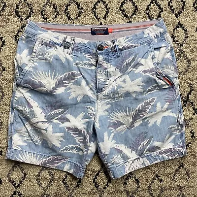 Superdry International Floral Khaki Chino Shorts Mens 32 Blue 7  Inseam Beach • $21.60