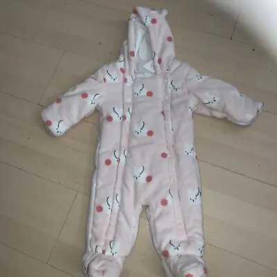 M&s Baby Girl Fleece Snowsuit 6-9 Months Bunny Rabbit Gift New Tag Warm Cosy • £18