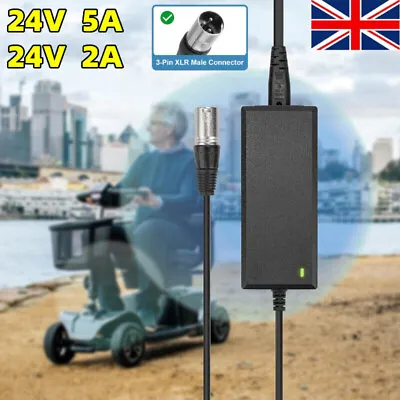 24V 5A 2A Lithium Battery Charger For Electric Pride Mobility WHEELCHAIR Scooter • £3.98