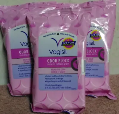 $12.87 • Buy Vagisil Odor Block Daily Freshening Wipes ~ Resealable Pouch ~ 3 Pack ~ 60 Wipes