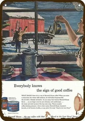 1949 MAXWELL HOUSE Coffee Farm & Snow Vintage-Look DECORATIVE REPLICA METAL SIGN • $24.99