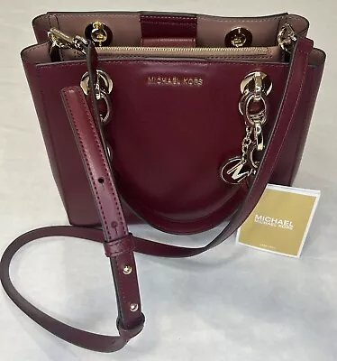 MICHAEL KORS Cynthia Small Leather Satchel Red 30F8GCYS0L Chain Handle • $93.42