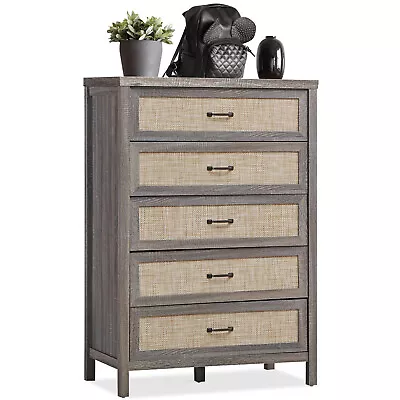 Chest Of Drawers Rustic 5-Drawer Dresser Storage Floor Cabinet For Home Dark Oak • $219.95