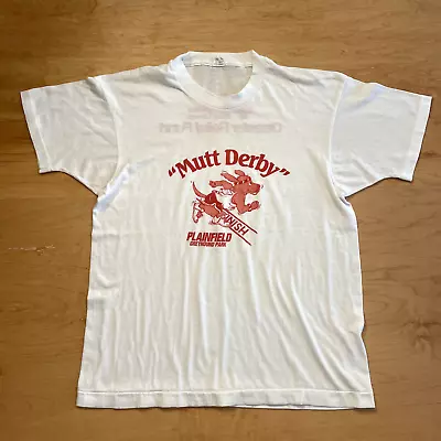 Vintage 80's Mutt Derby Running Race White Large VTG T-Shirt • $14.99