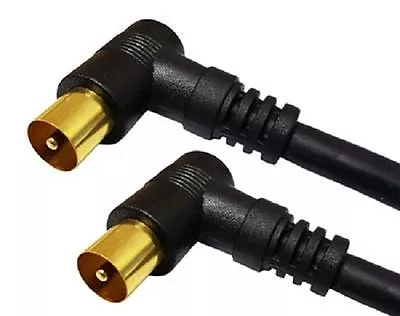 1m Black Male Coax Plug Cable/Lead With 90 Degree Right Angled Gold Connectors • £3.89