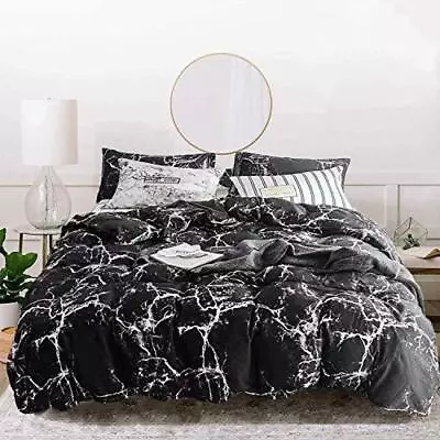 Houseri Black Comforter Set Twin Black Marble Bedding Sets Twin Size Black White • $94.49