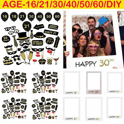 18/21/30/40/50th Happy Birthday Photo Frame Props Booth Selfie Party Decor DIY • £3.69