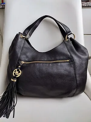 Michael Kors Large Shoulder Tote Charm Tassel Genuine Black Leather  Handbag  • $45