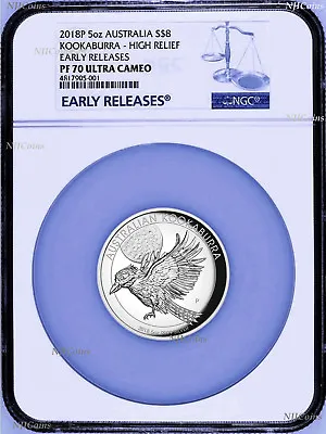 2018 P Australia HIGH RELIEF 5oz Silver Kookaburra $8 Coin NGC PF70 UC ER + OGP • $399.99