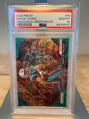 2023 Prizm BRYCE YOUNG Green Wave Fireworks Rookie RC PSA 10 Gem Mint #F6 Pop 12 • $49.99