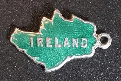 IRELAND MAP Sterling Silver Vintage Travel Shield Enamel Fob Souvenir 7/8  Charm • $15.99