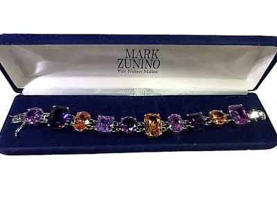 Nolan Miller Mark Zunino Design Bold Purple Amber Crystal Bracelet Silver Tone • $122.88