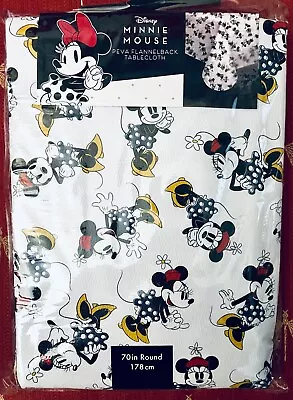 Disney MINNIE MOUSE Party Tablecloth 70” Round NWT PEVA Flannel-back Wipe Clean • $17.95