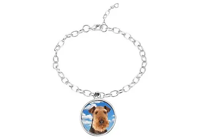 Airedale Terrier Dog Code37 DOME On A Silver Anklet / Bracelet Jewellery Gift • £9.99