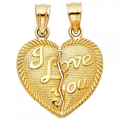 14k Solid Yellow Gold I Love You Broken Heart His And Hers Charm Couples Pendant • $109.99