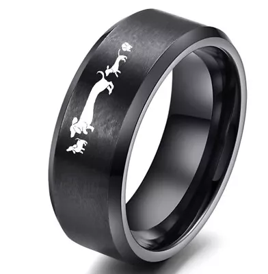 8mm Anime Dachshund Logo Ring Laser Marking Stainless Steel Band Jewelry • $4.99