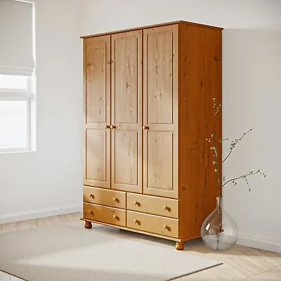 Pine 3 Door Triple Wardrobe With Drawers - Hamilton HMT005 • £359.92