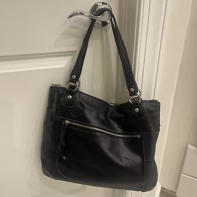 Coach Poppy 19002 Glam Glazed Leather Tote Shoulder Handbag Purse Black Leather • $49.99
