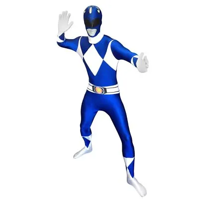 Adult Blue Power Ranger Morphsuit Men`s Superhero Fancy Dress Costume M – XXL • £33.99